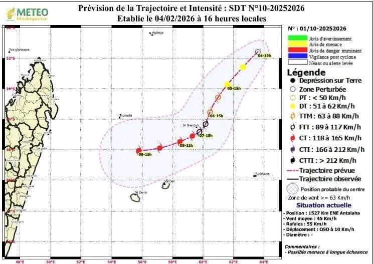 SITUATION MÉTÉOROLOGIQUE : UN SYSTÈME PERTURBÉ SOUS SURVEILLANCE AU NORD-EST DE MADAGASCAR
